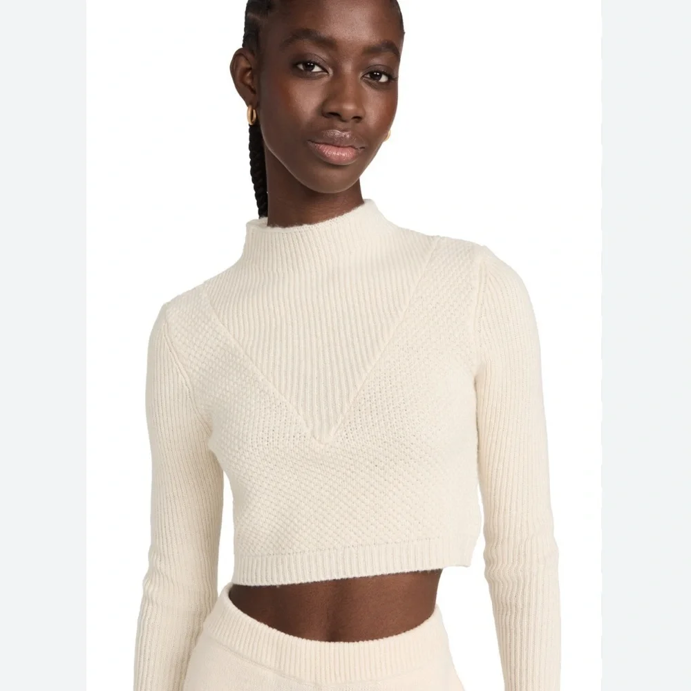 VICTOR GLEMAUD wool Crop Mock Neck long sleeve sweater In Pearl cream Sz medium